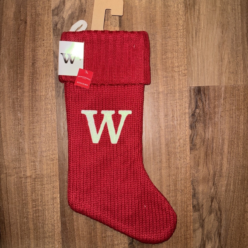 New Wondershop Initial Monogram Knit 19" Christmas Stocking Red Letter W